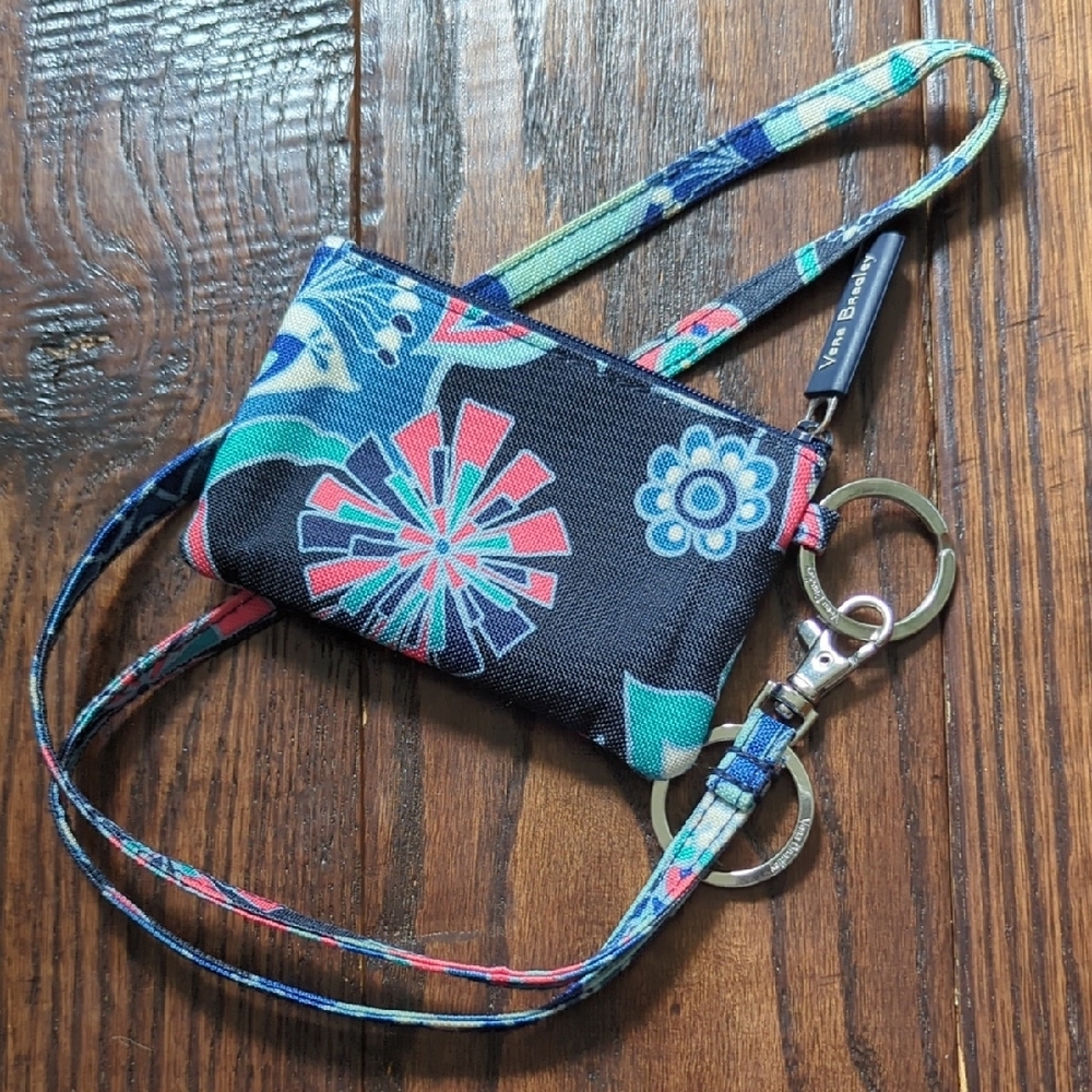 VERA BRADLEY I Lighten Up Zip ID Card Case with Lanyard in Lotus Flower Swirl